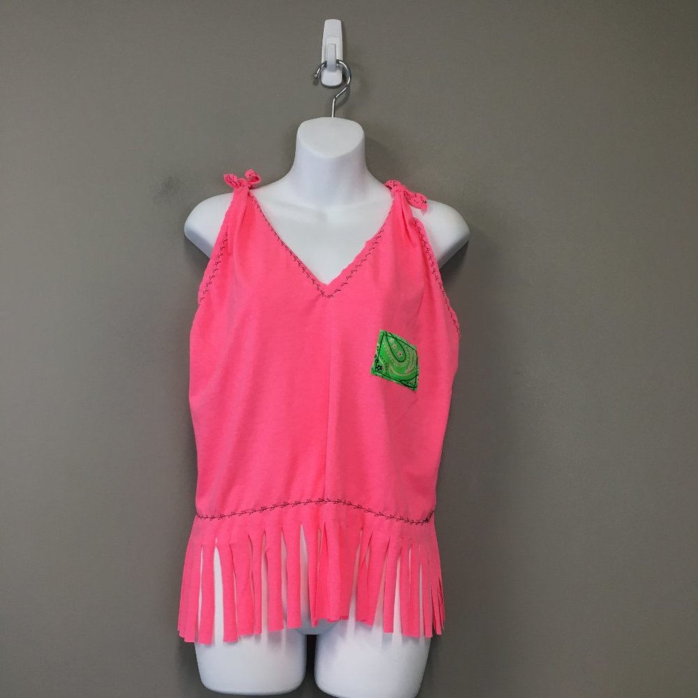 NWOT Hot Pink Fringe Tie Tank Style Top Size L
